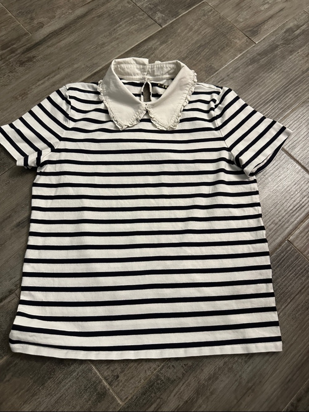 Kate Spade New York Striped Collar T-Shirt Sz M